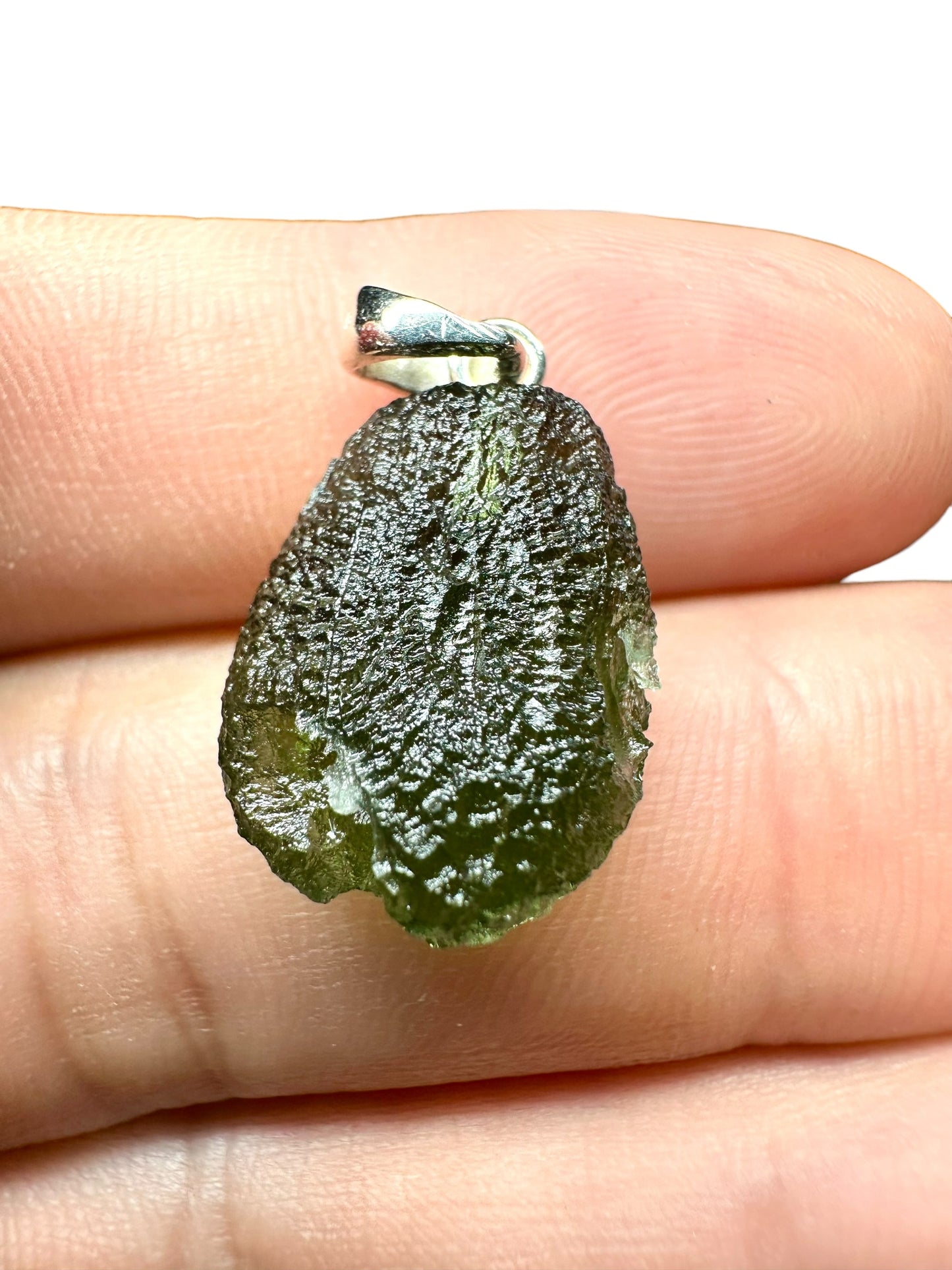 Silver moldavite pendant