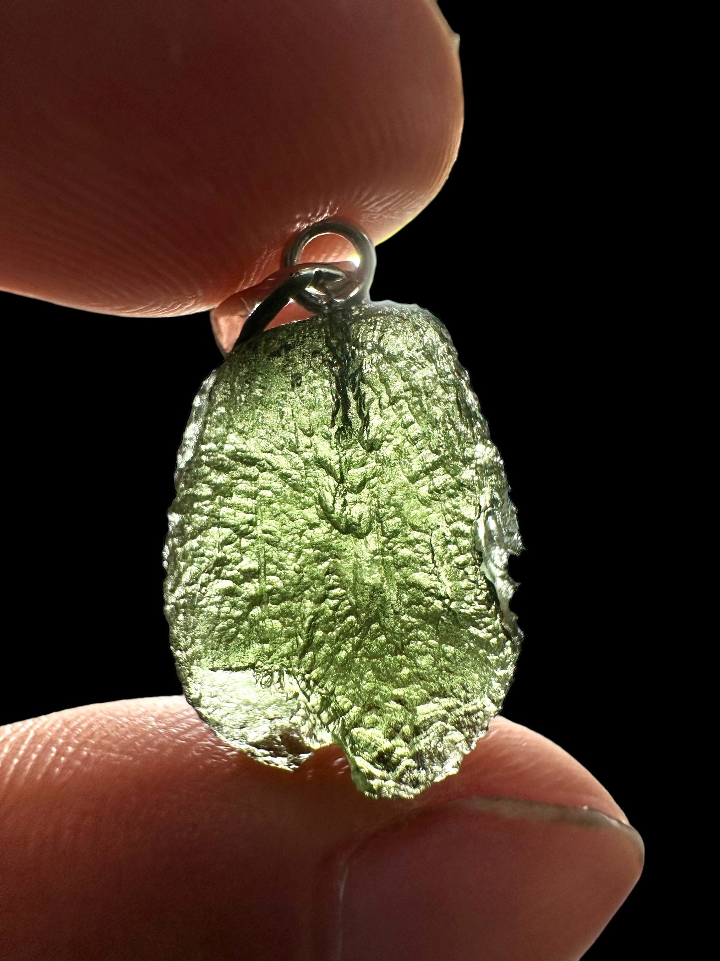 Silver moldavite pendant