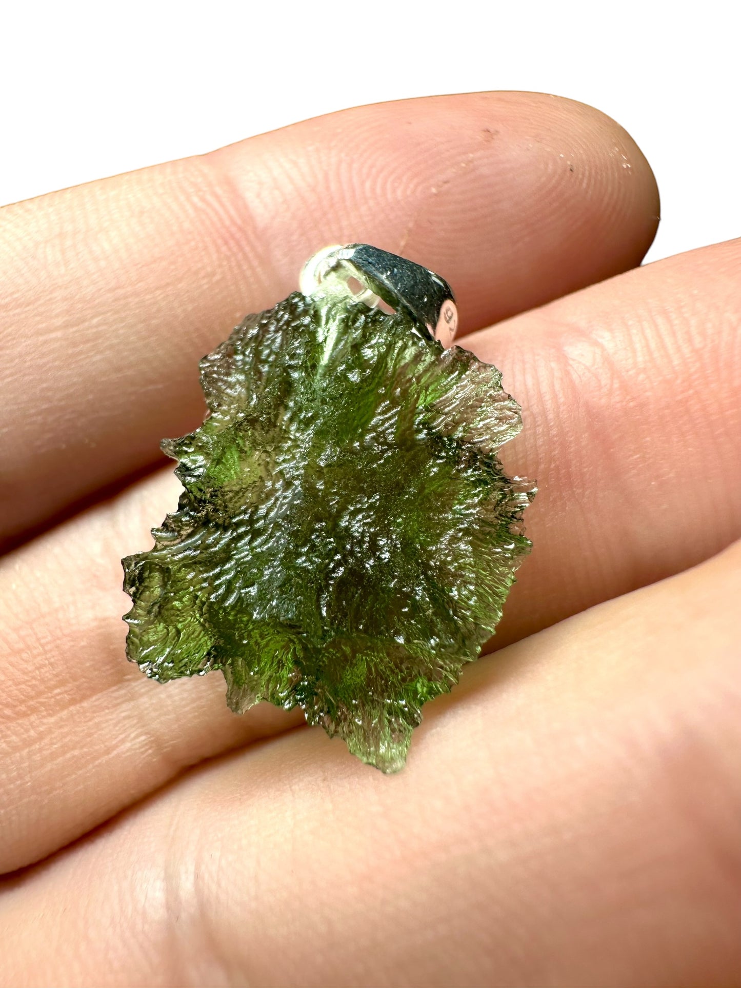 Silver moldavite pendant