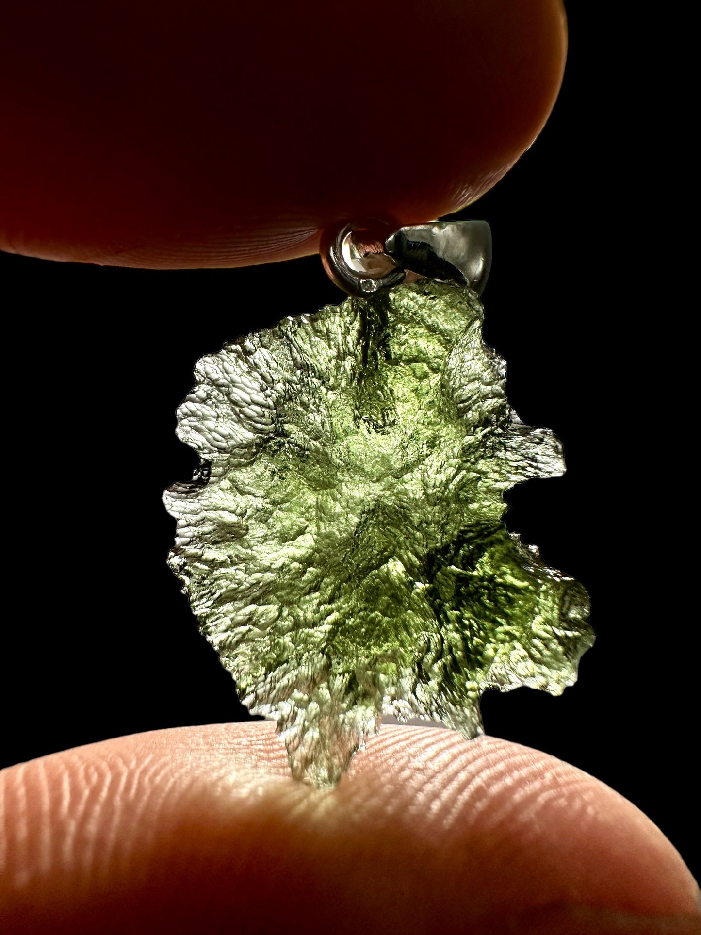 Silver moldavite pendant