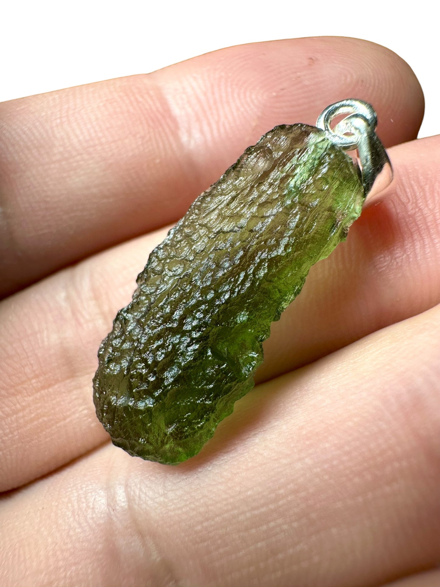 Silver moldavite pendant