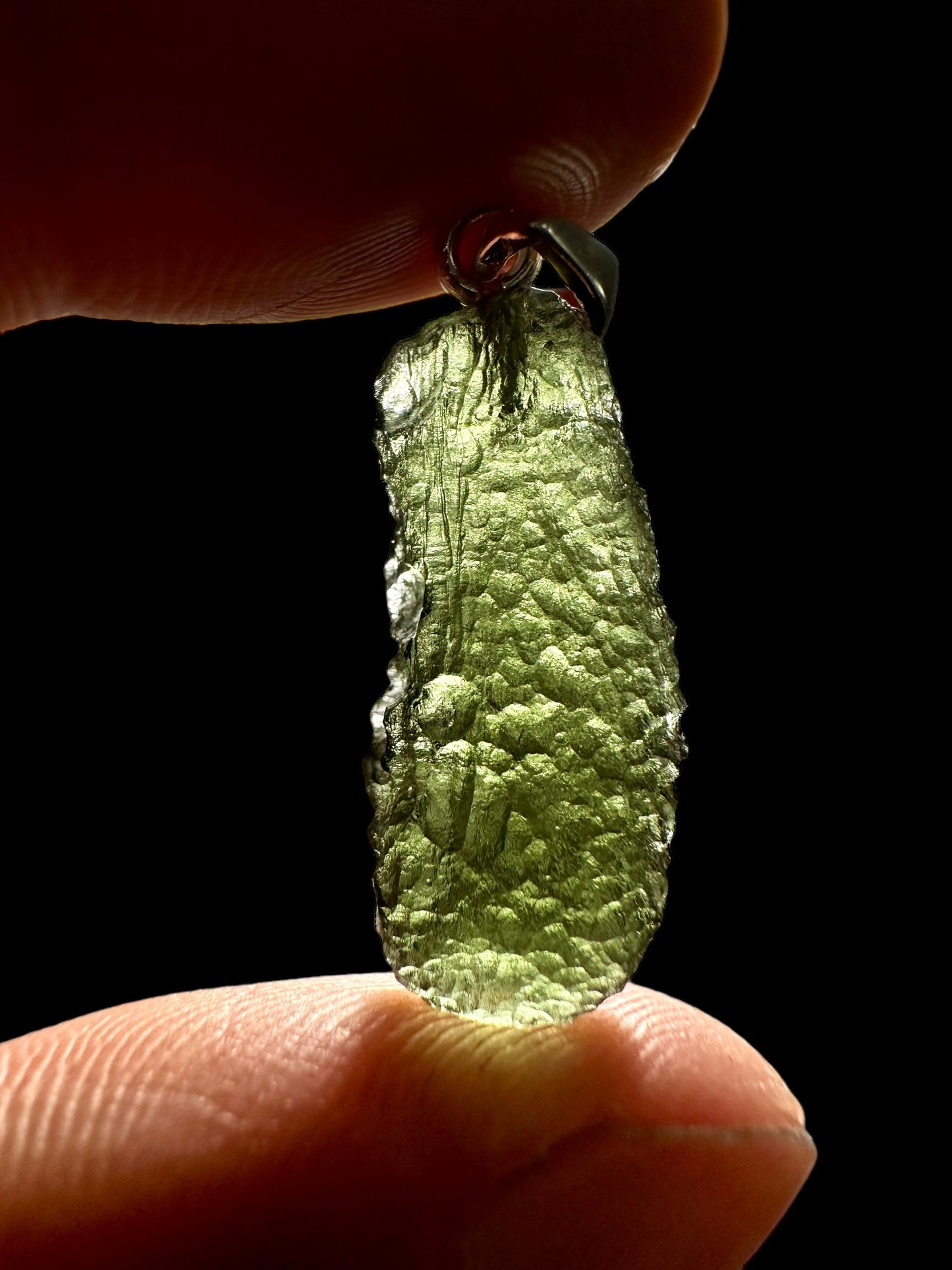 Silver moldavite pendant