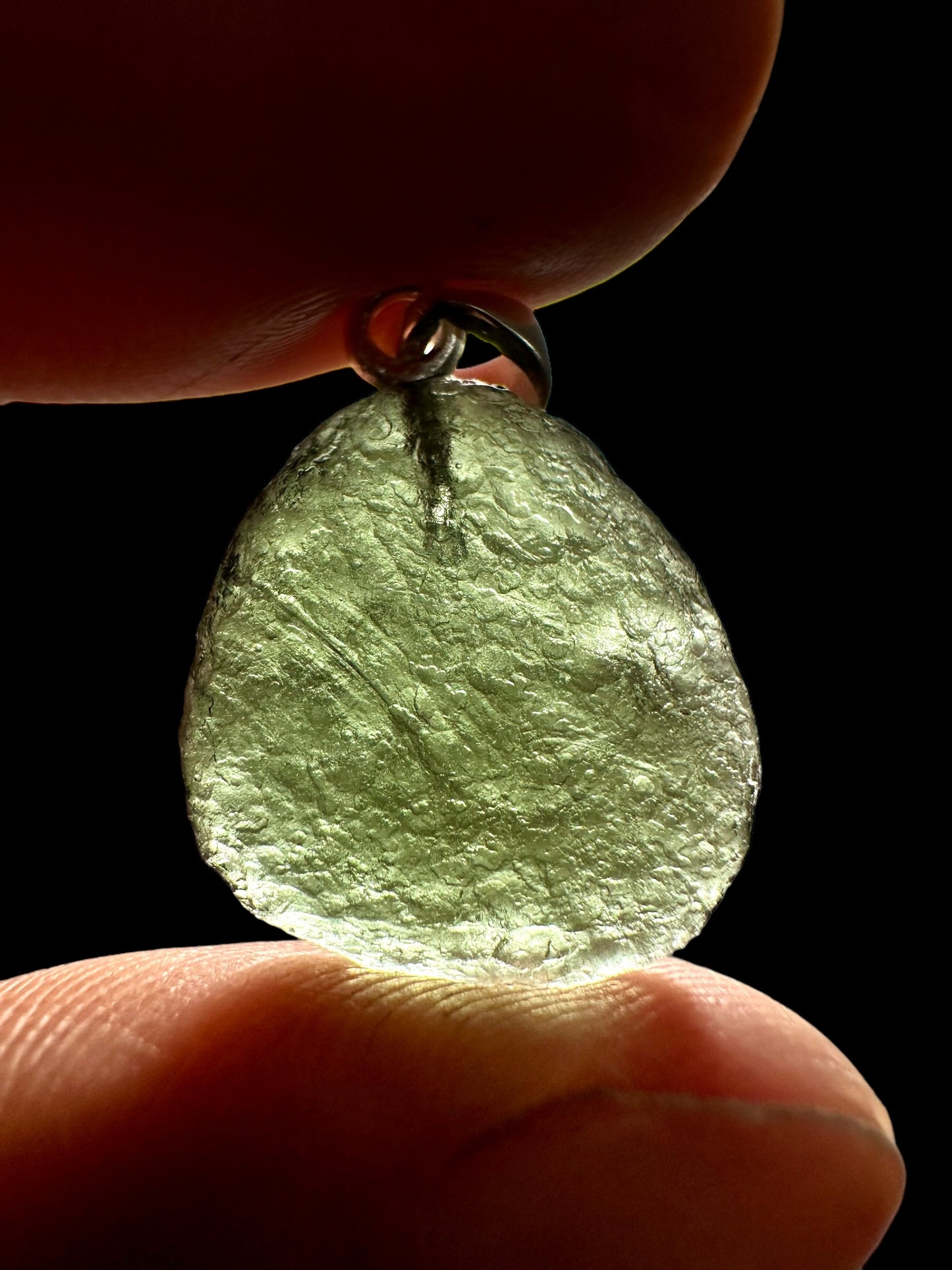 Silver moldavite pendant