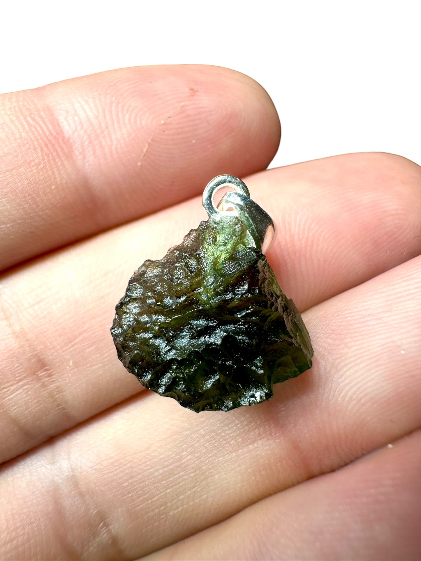 Silver moldavite pendant