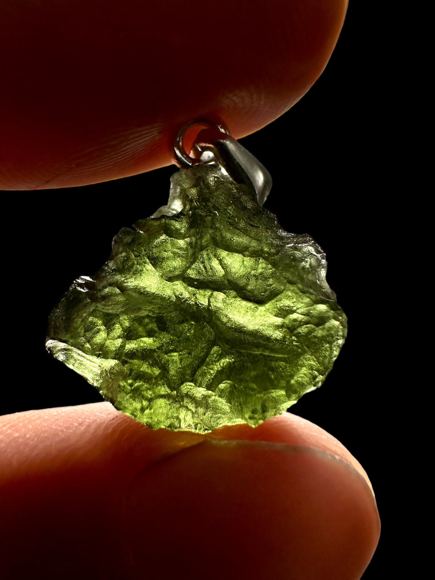 Silver moldavite pendant