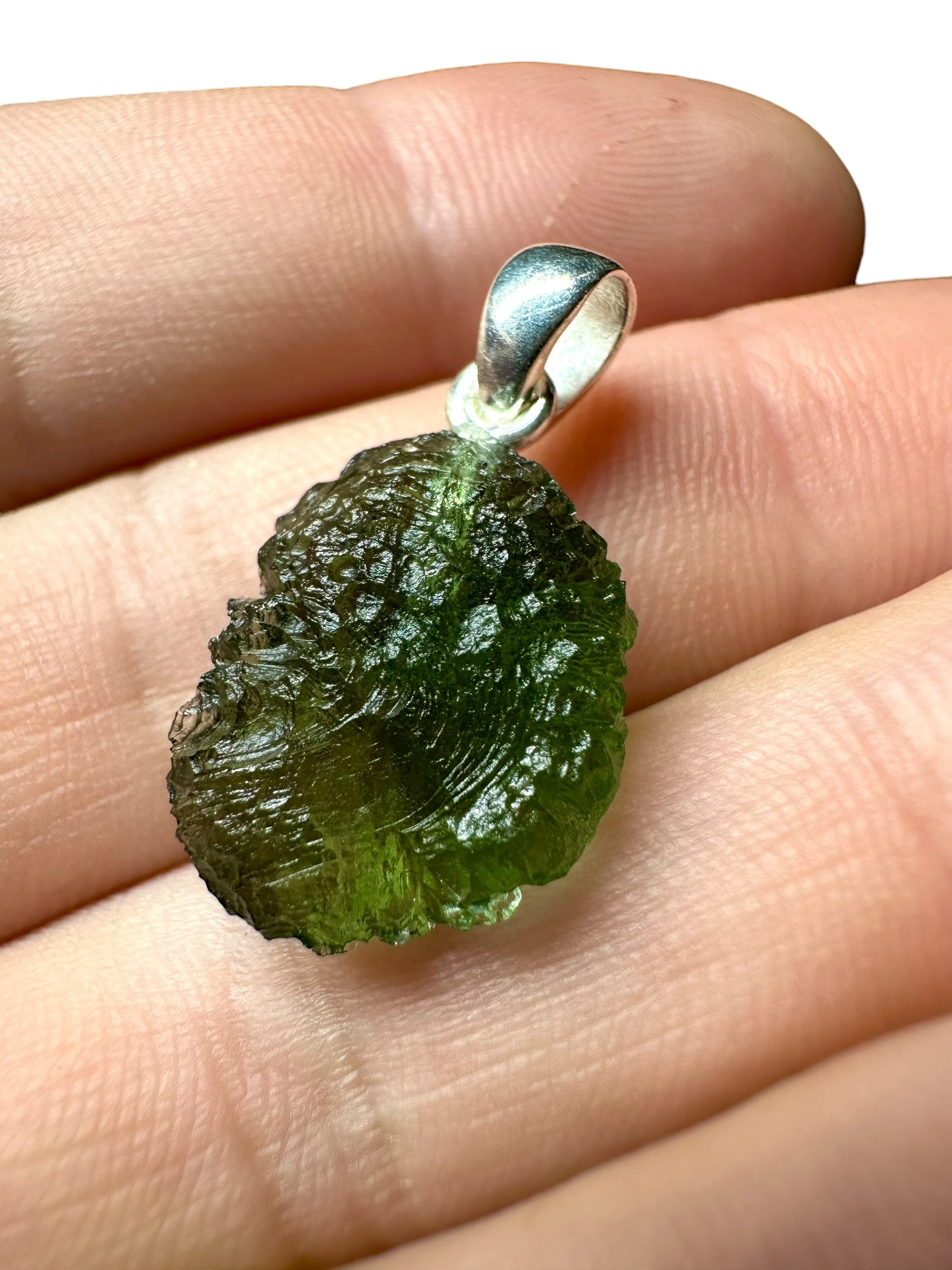 Silver moldavite pendant