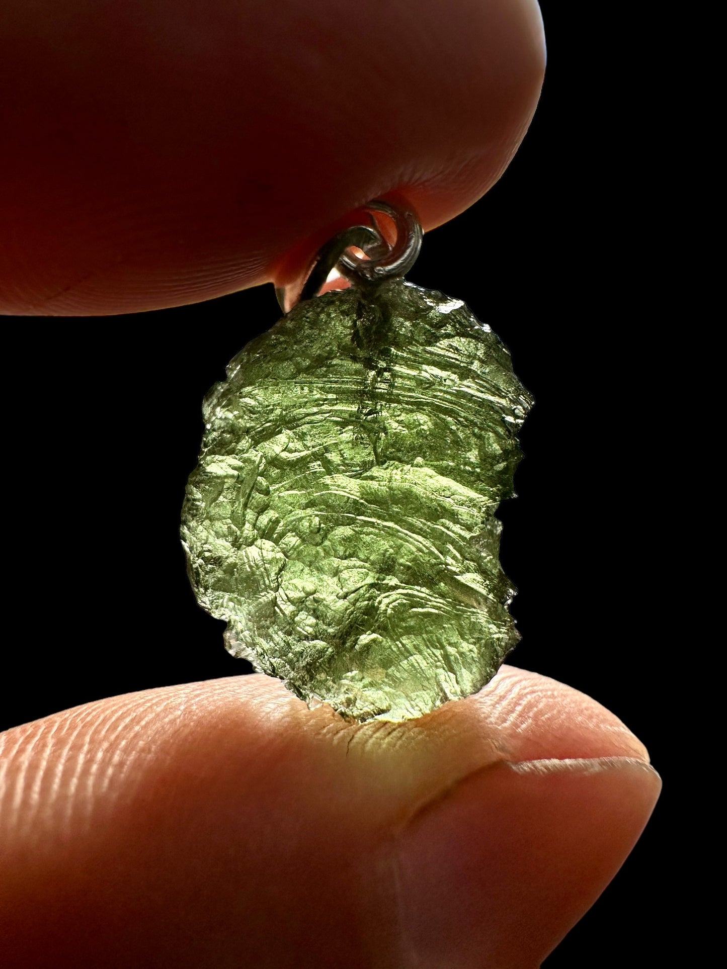 Silver moldavite pendant