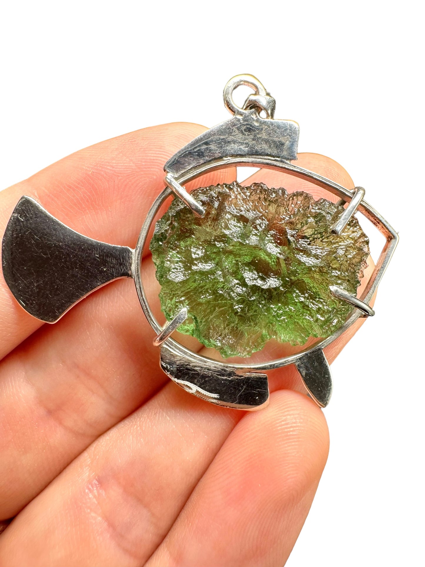 Silver moldavite pendant