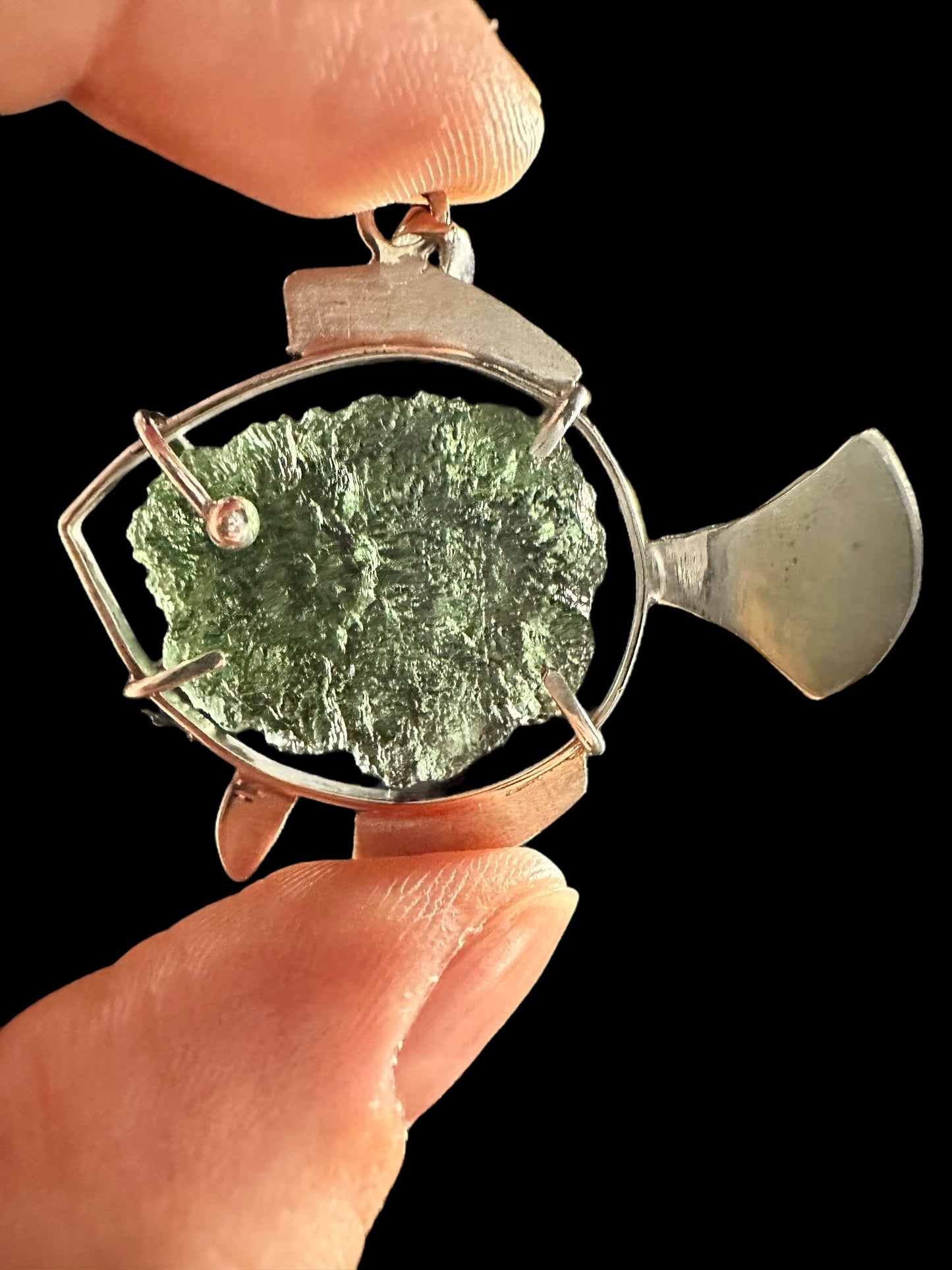 Silver moldavite pendant