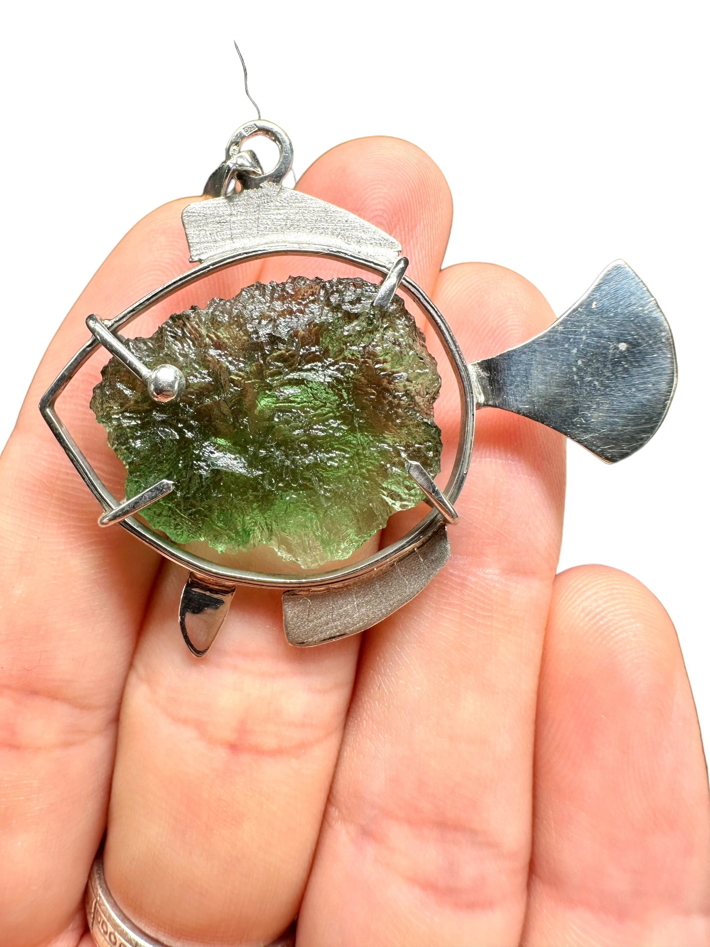 Silver moldavite pendant