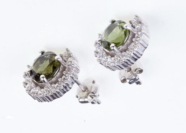 Orecchini in argento con moldaviti e zirconi 054