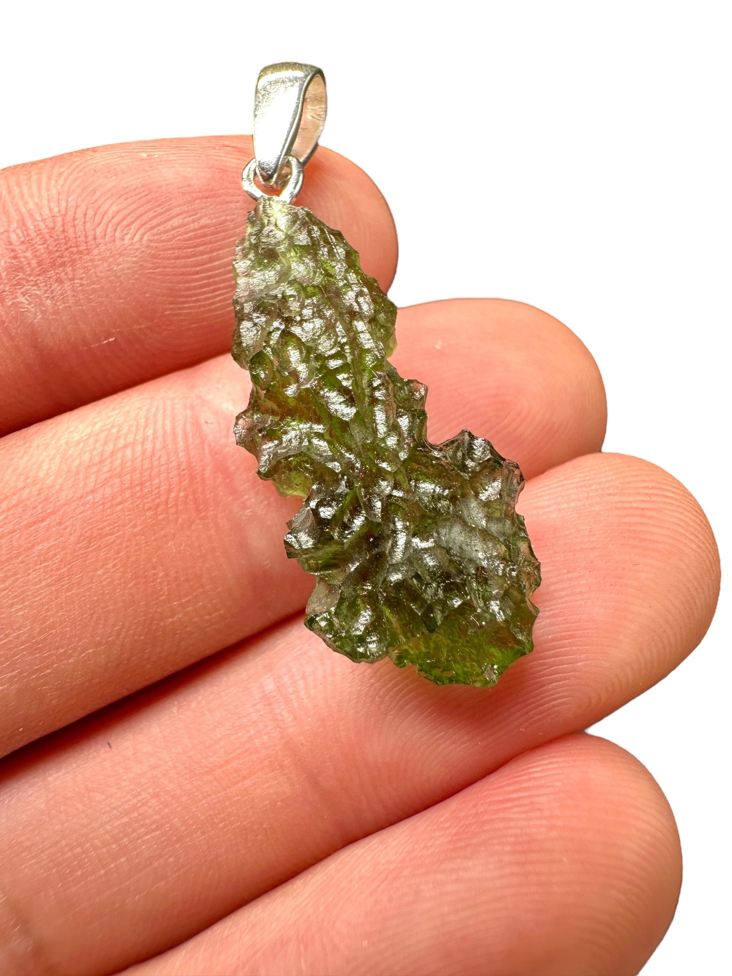 Silver moldavite pendant