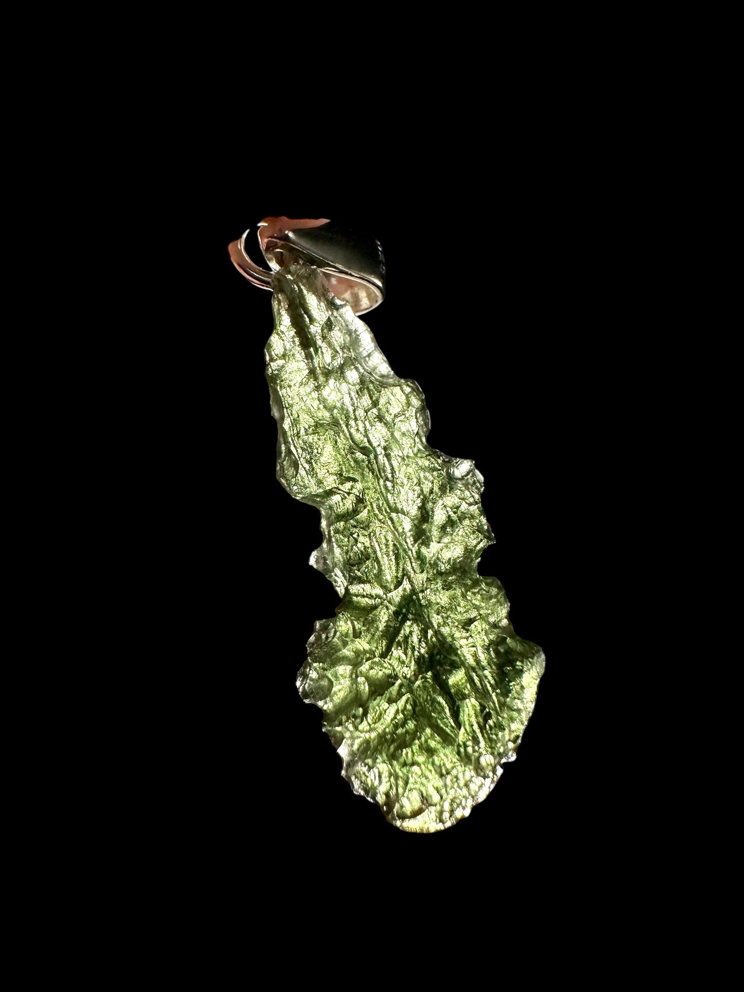 Silver moldavite pendant