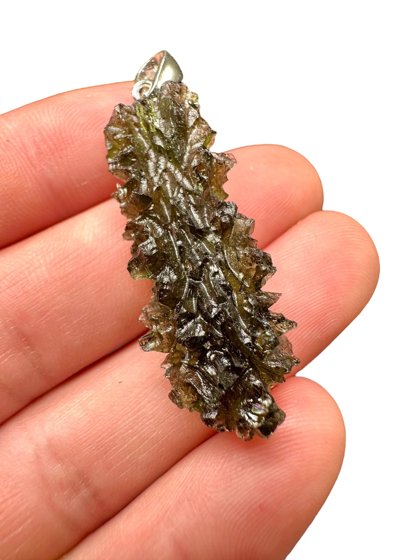 Silver moldavite pendant – Besednice Jezkovna