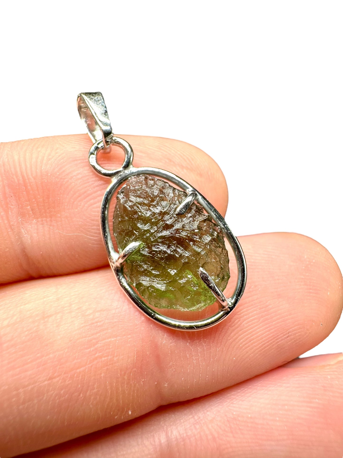 Silver moldavite pendant