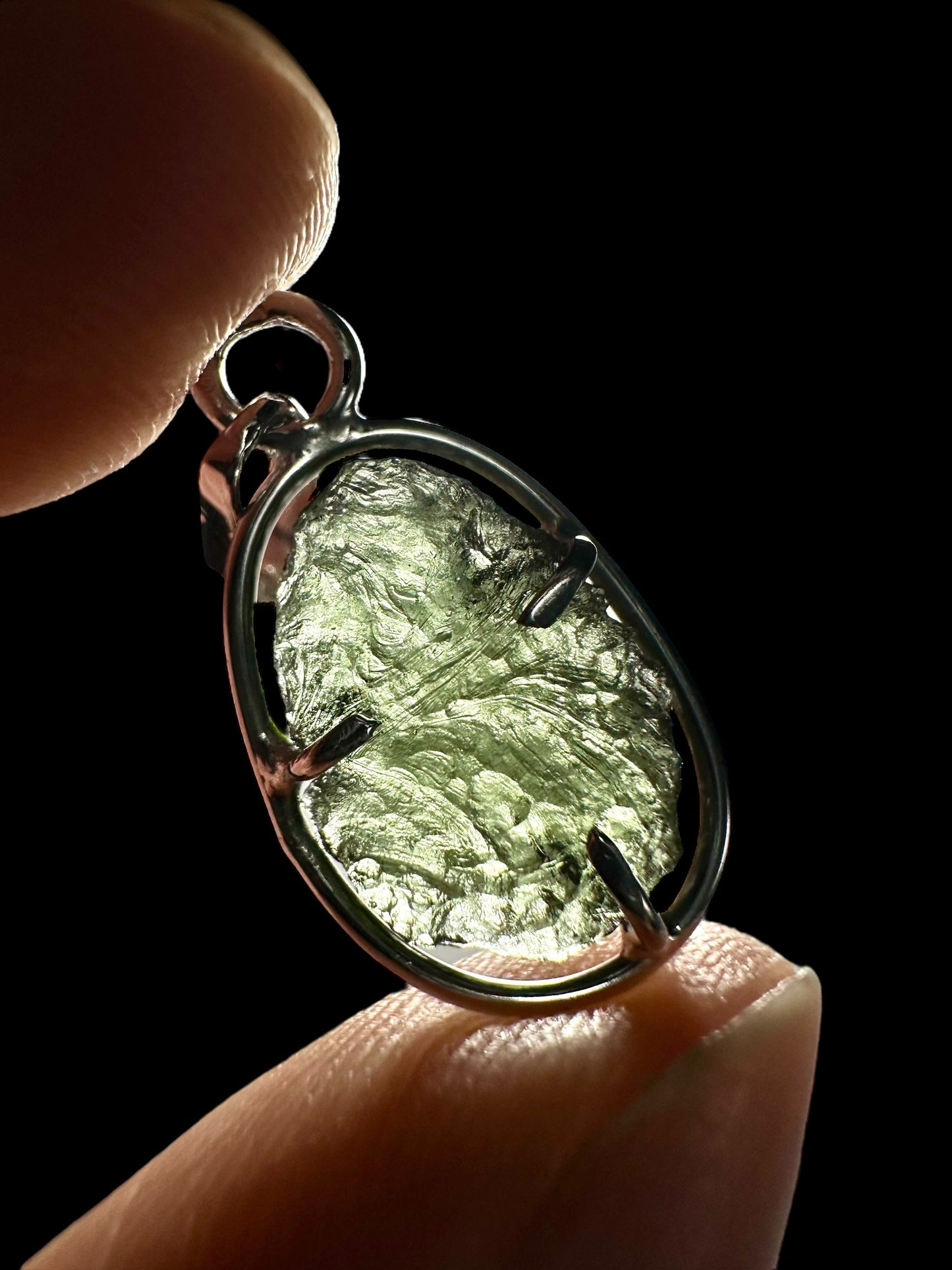 Silver moldavite pendant