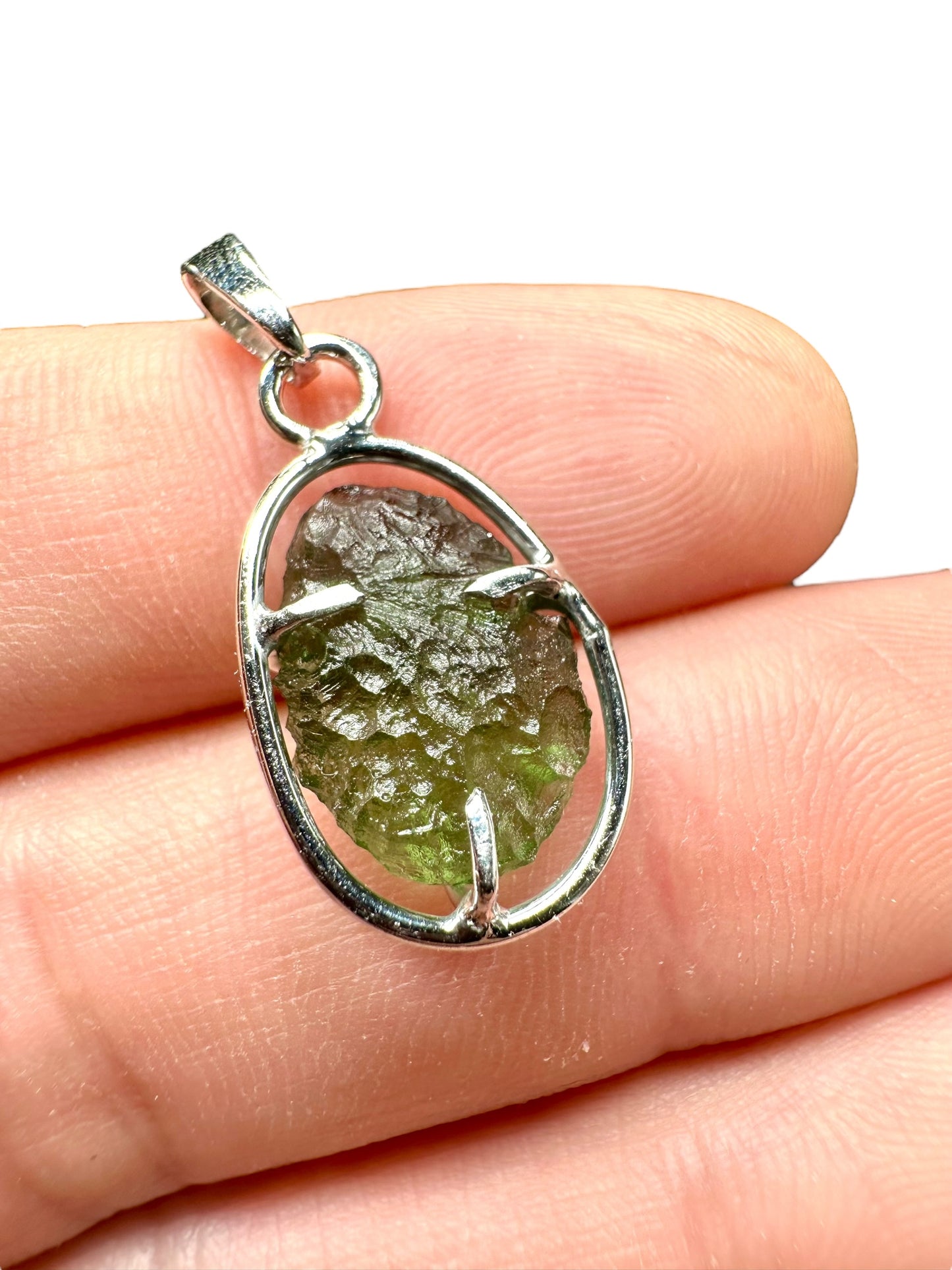 Silver moldavite pendant
