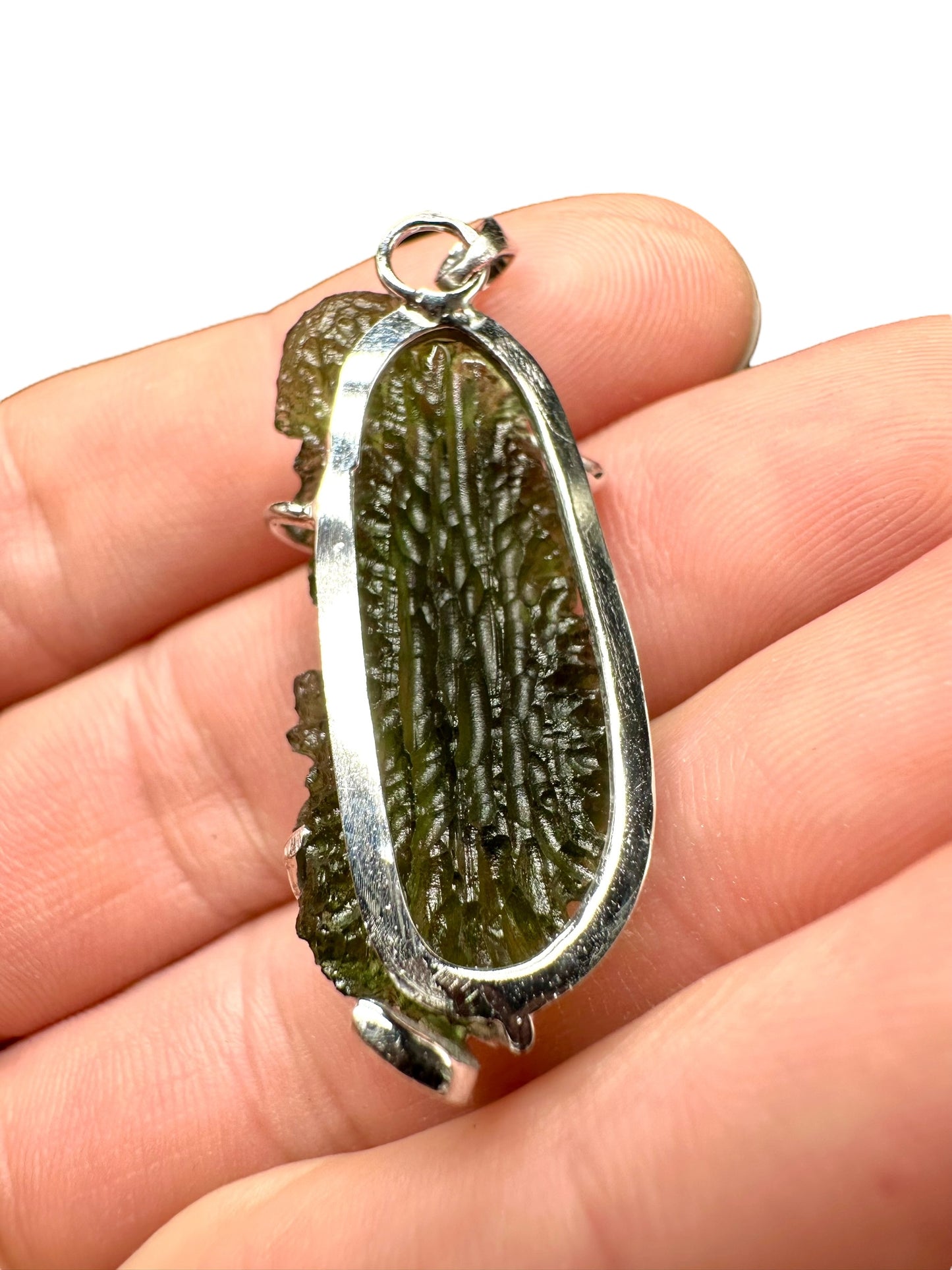 Silver moldavite pendant