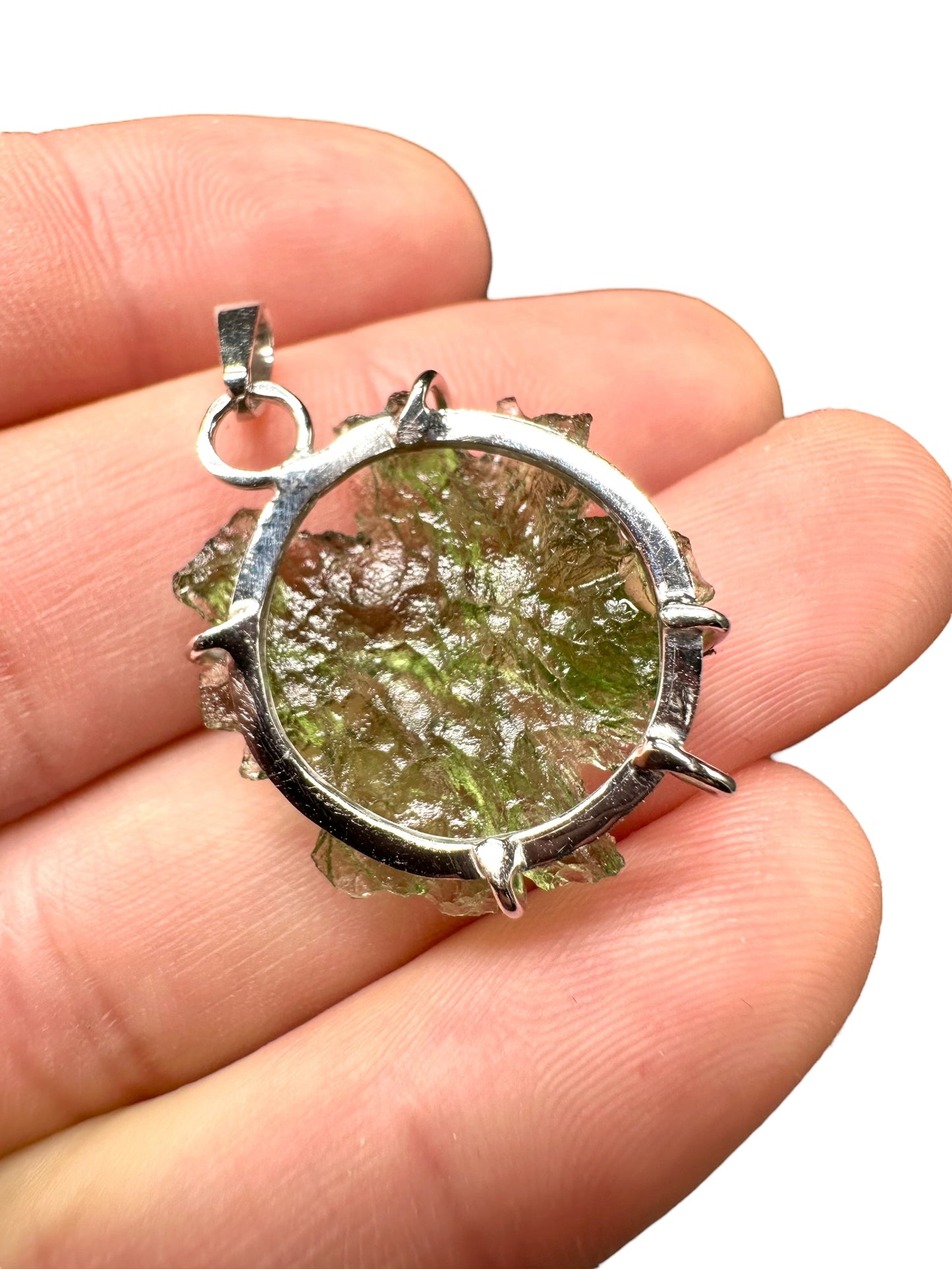 Silver moldavite pendant