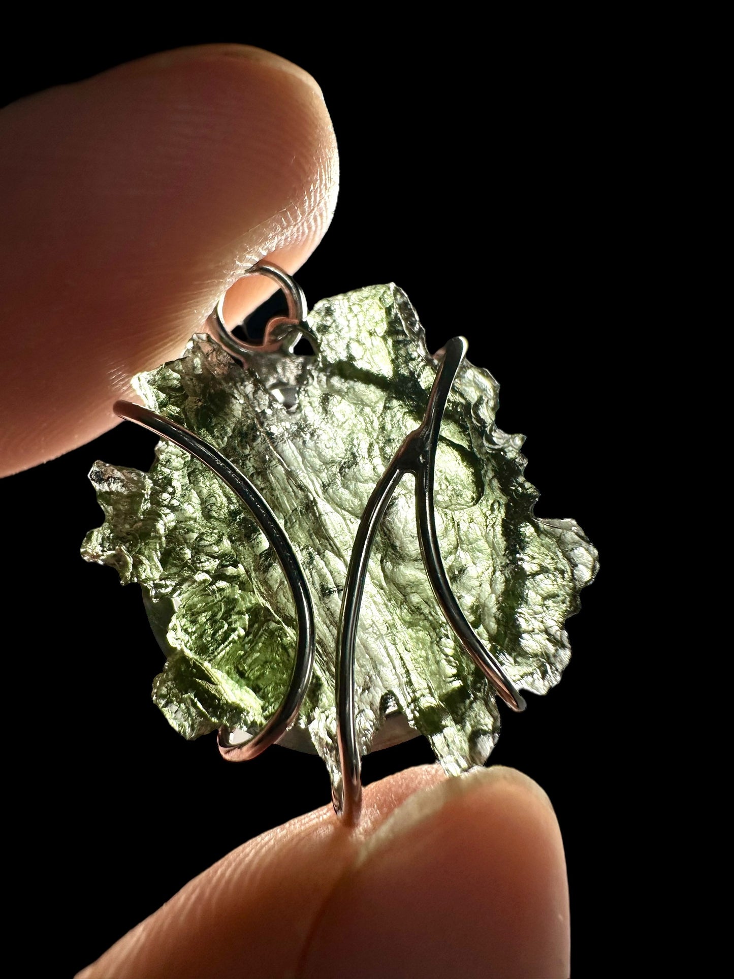 Silver moldavite pendant