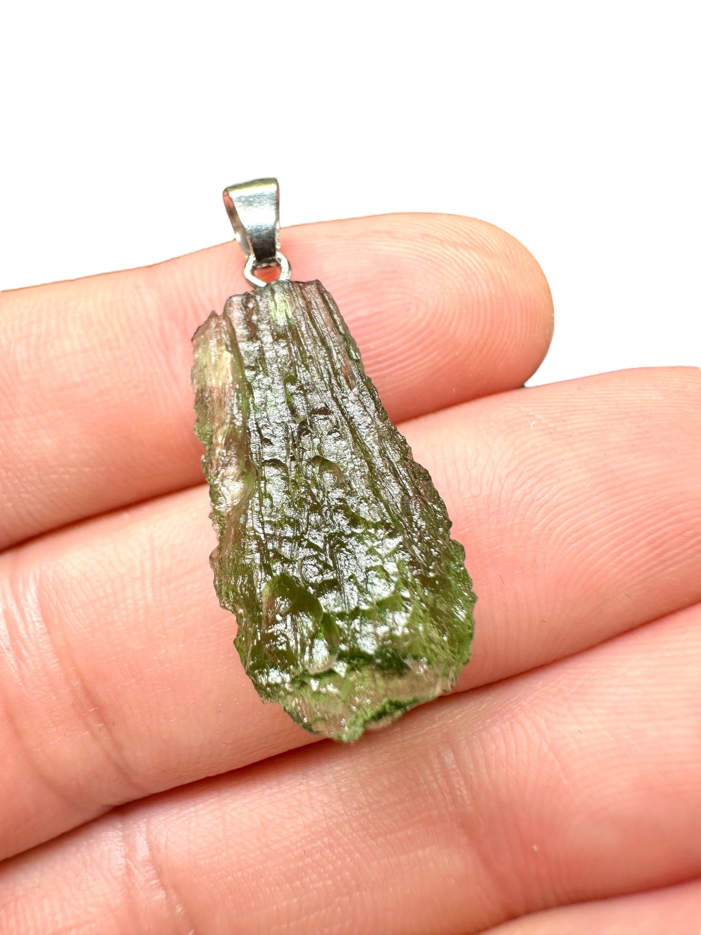 Silver moldavite pendant