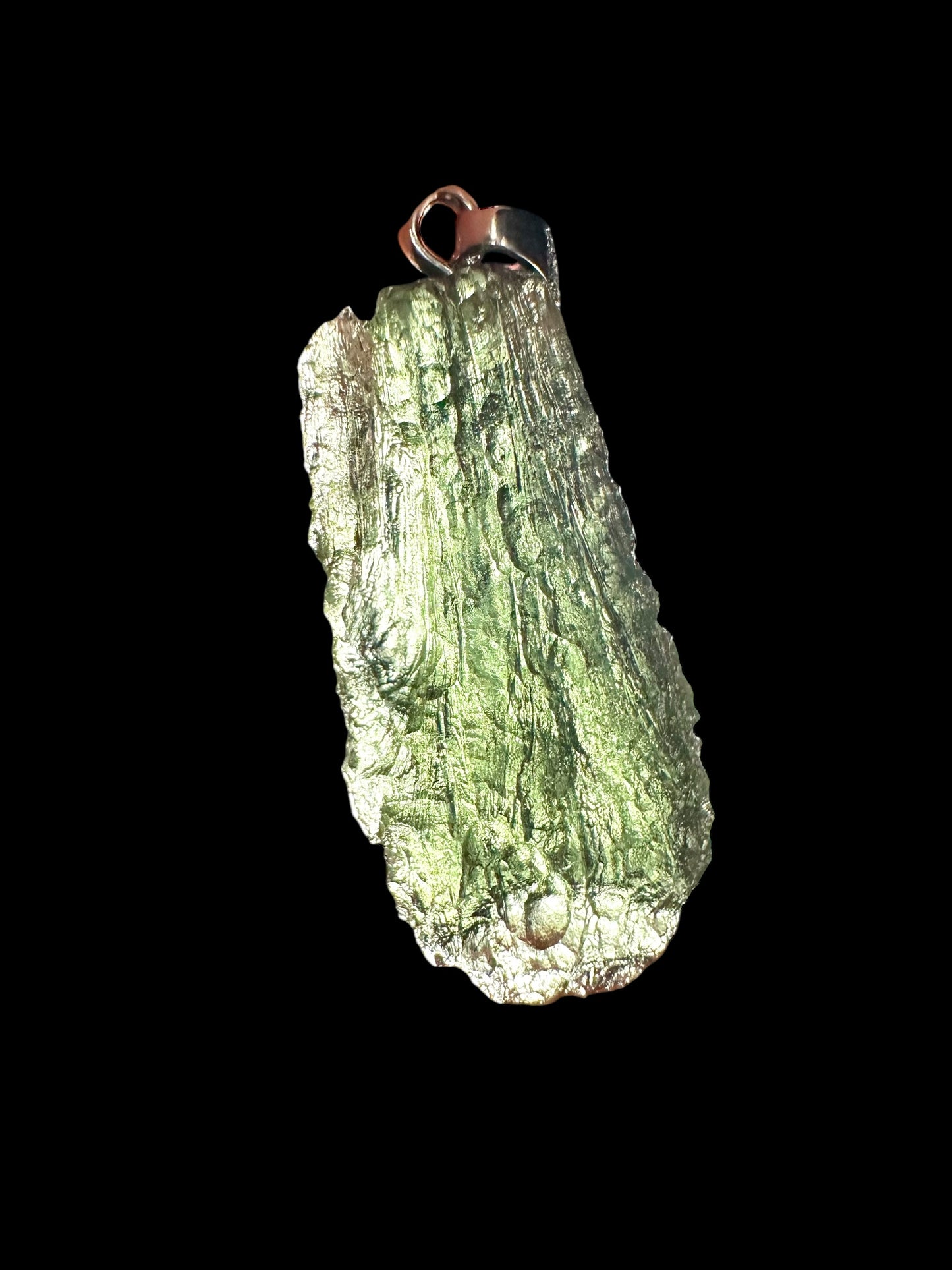 Silver moldavite pendant