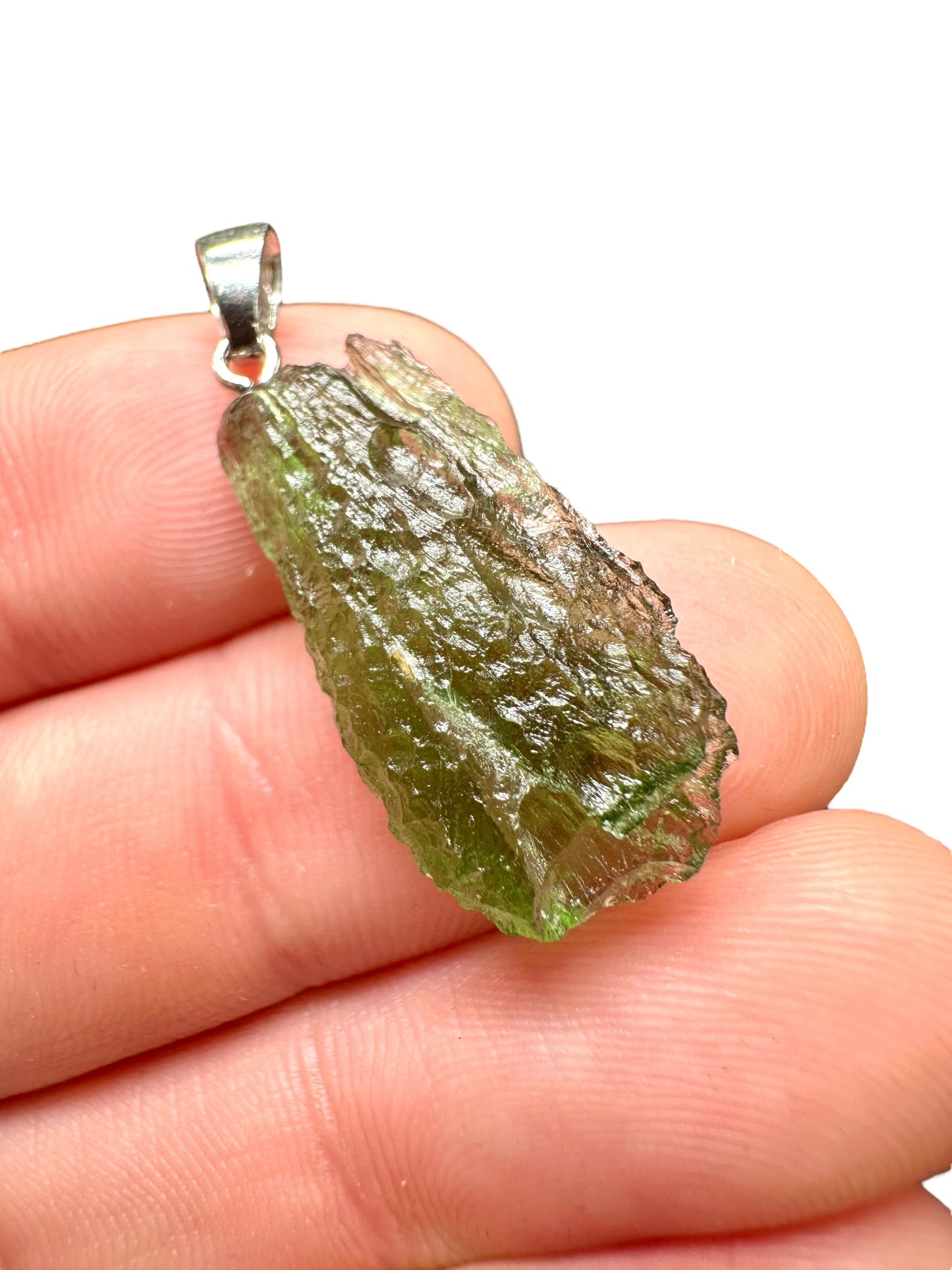 Silver moldavite pendant