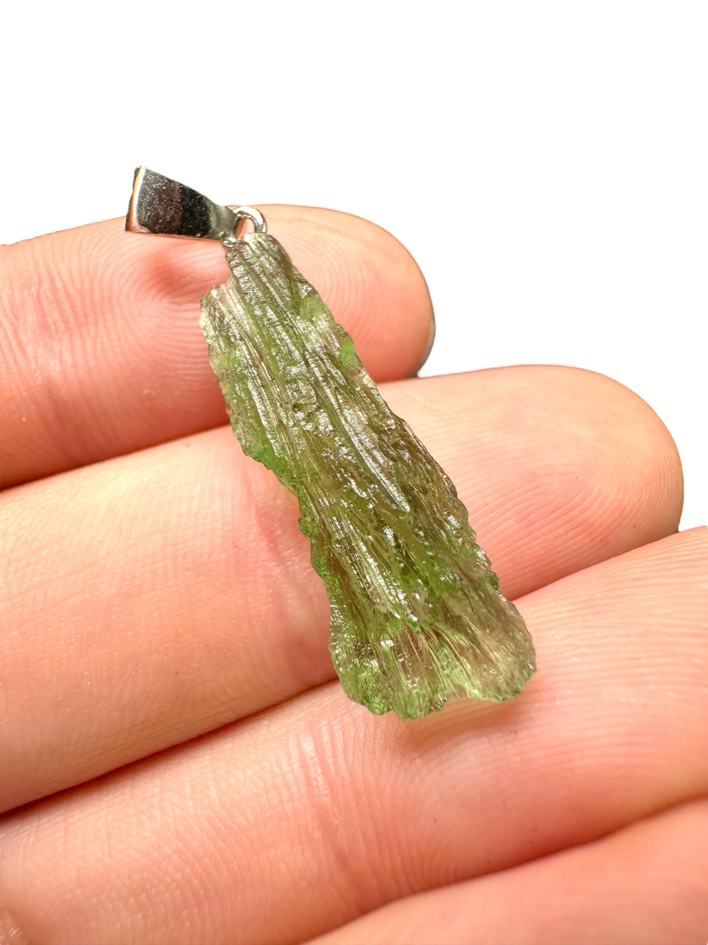 Silver moldavite pendant