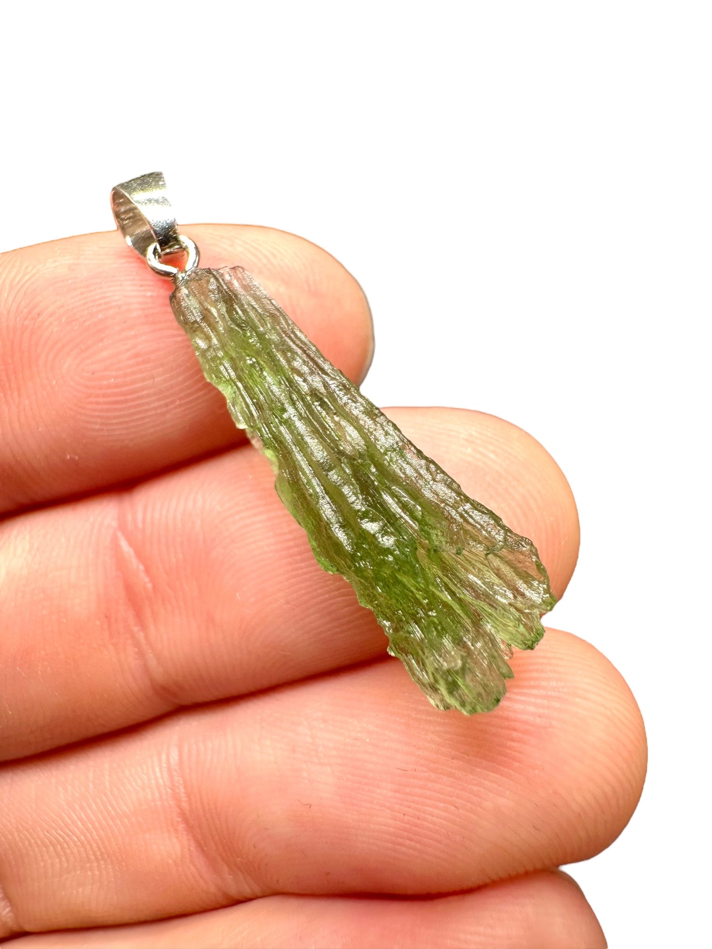 Silver moldavite pendant