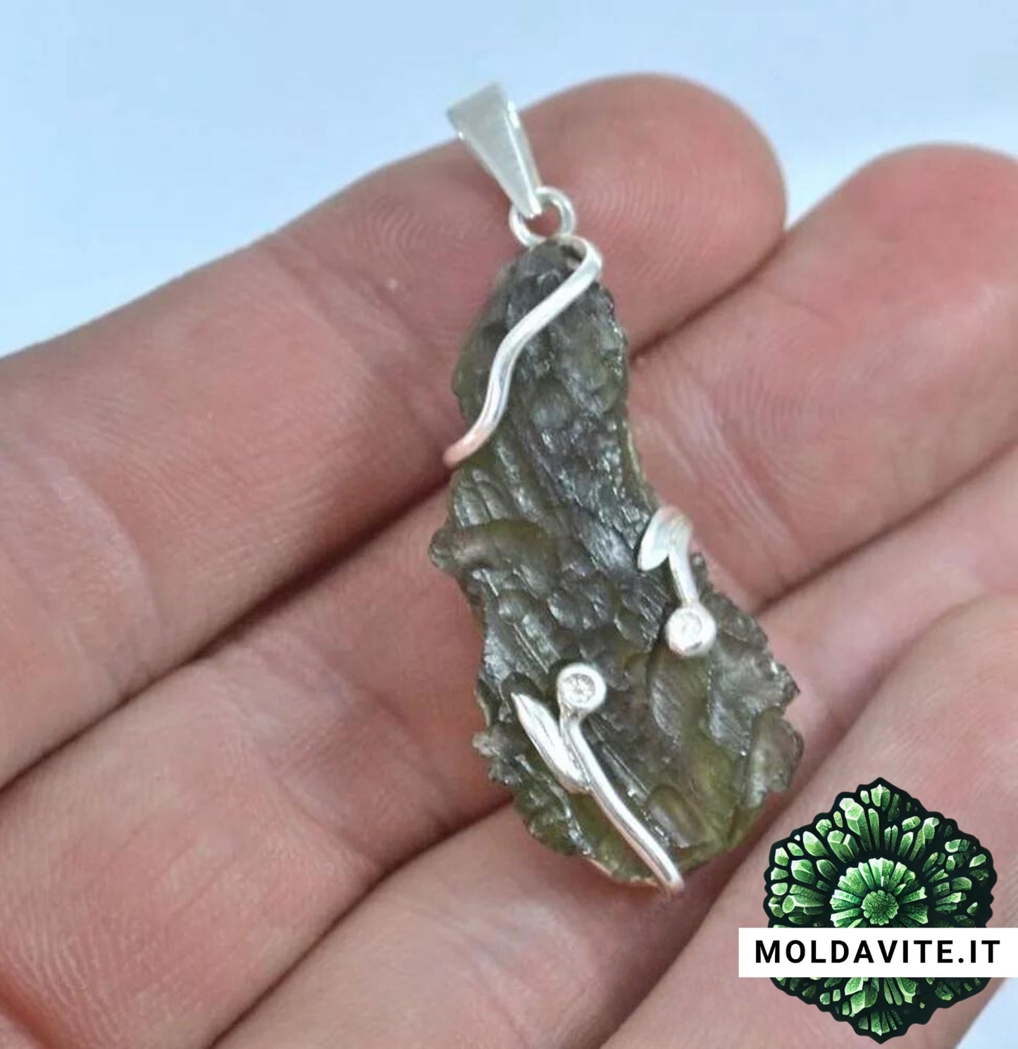 Pendente su misura - MLD69 - Pendente di Lusso in Argento con Moldavite grezza
