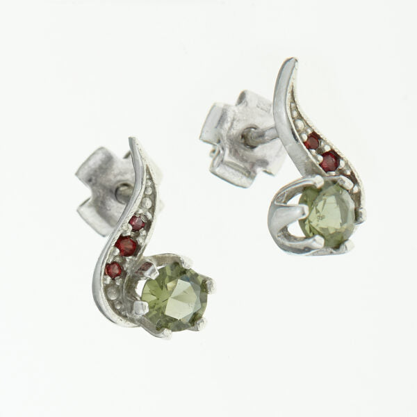 Orecchini in argento con moldaviti e granati 2118-2