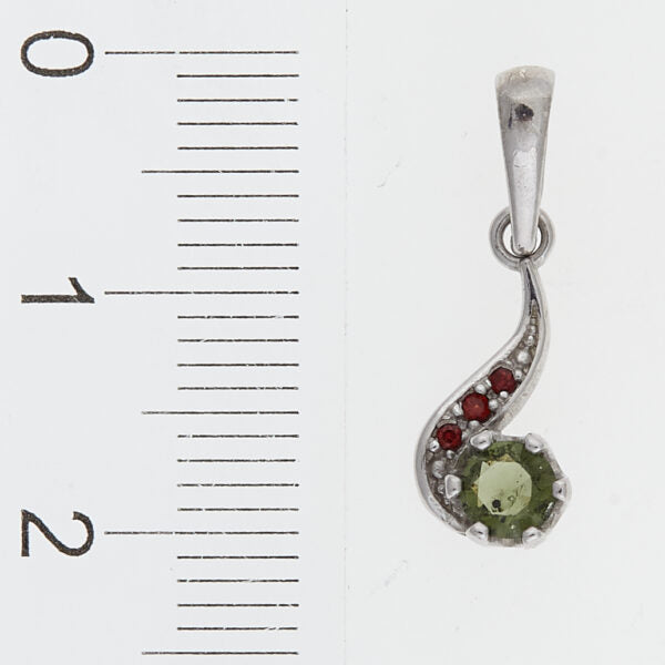 Pendente in argento con moldavite e granati 1118