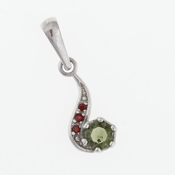 Pendente in argento con moldavite e granati 1118