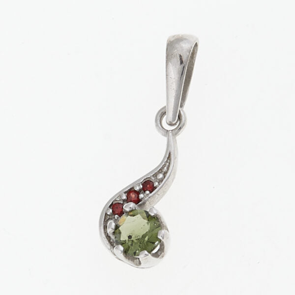 Pendente in argento con moldavite e granati 1118