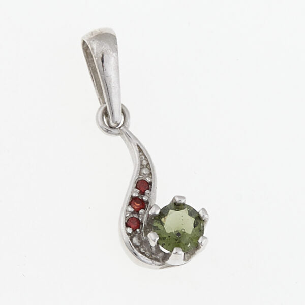 Pendente in argento con moldavite e granati 1118