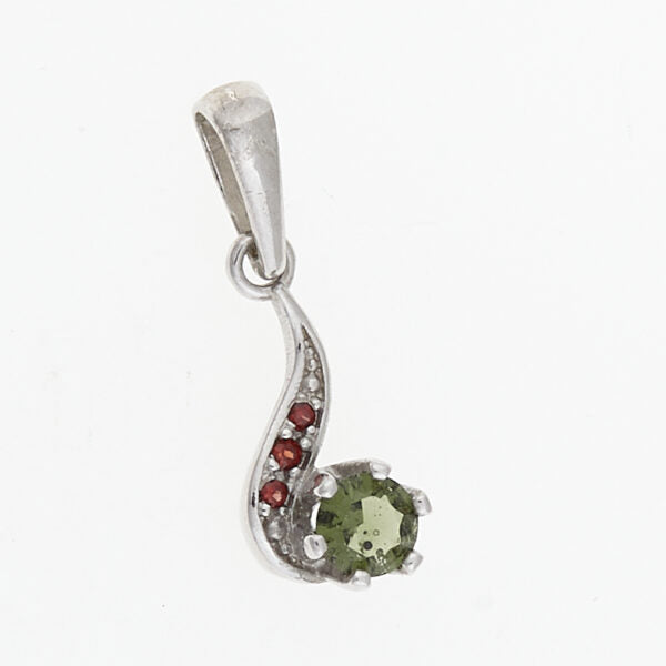 Pendente in argento con moldavite e granati 1118