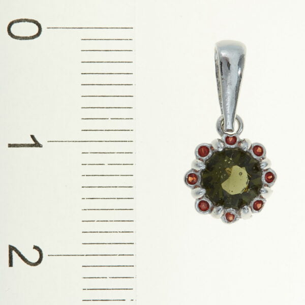 Pendente in argento con moldavite e granati 1125