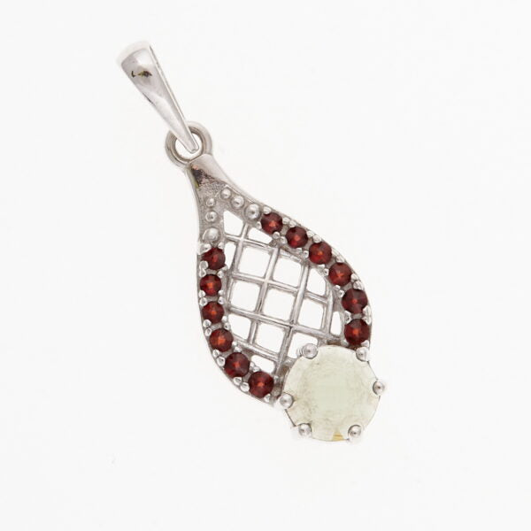 Pendente in argento con moldavite e granati 1166