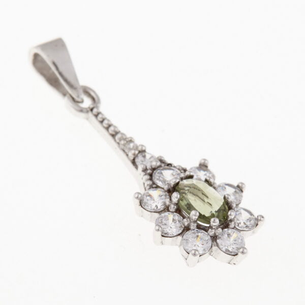 Pendente in argento con moldavite e zirconi 1017