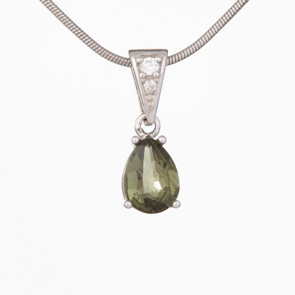 Pendente in argento con moldavite e zirconi 1019