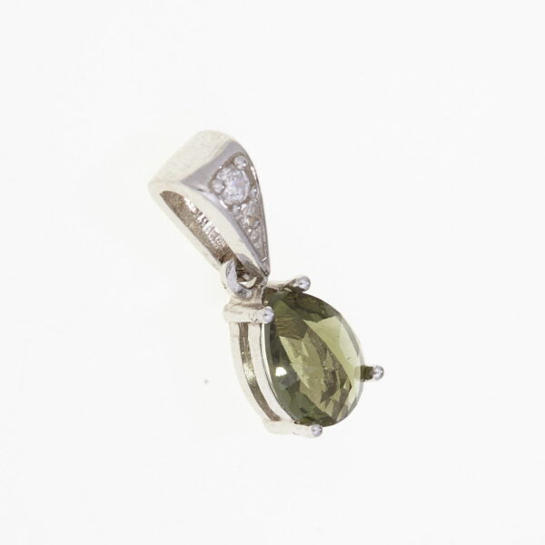 Pendente in argento con moldavite e zirconi 1019