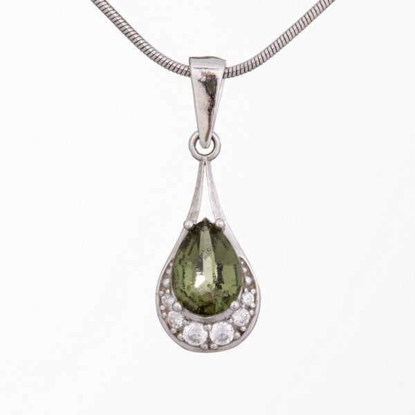 Pendente in argento con moldavite e zirconi 1064