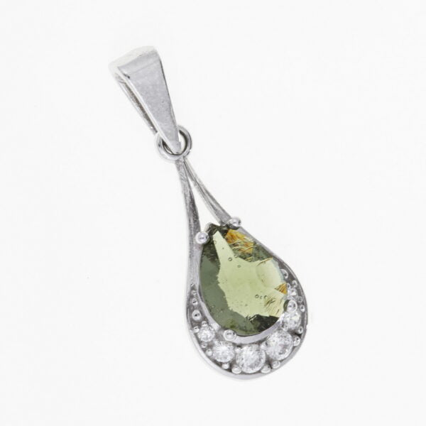 Pendente in argento con moldavite e zirconi 1064