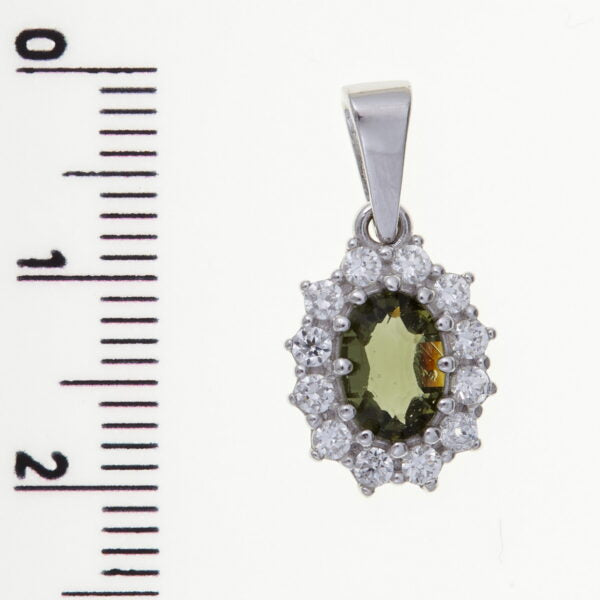 Pendente in argento con moldavite e zirconi 1075