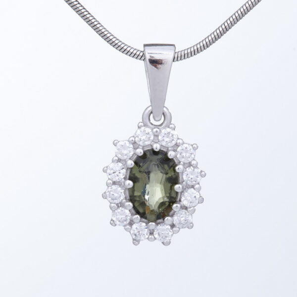 Pendente in argento con moldavite e zirconi 1075