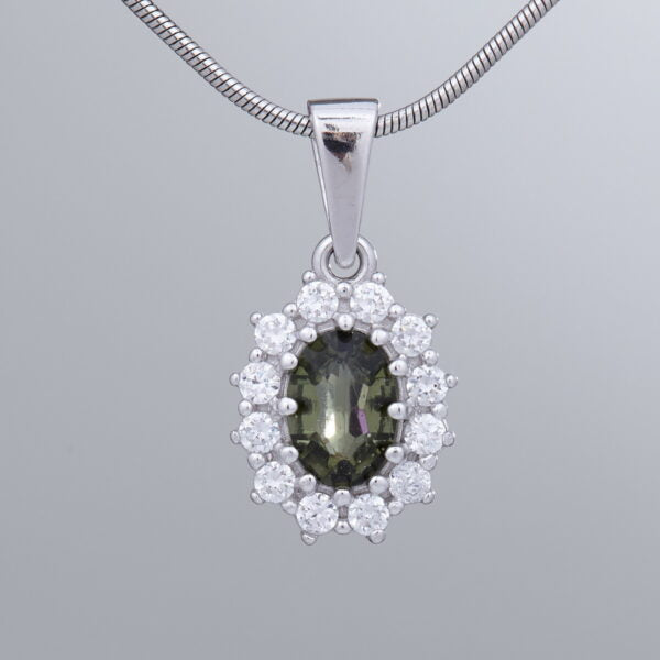 Pendente in argento con moldavite e zirconi 1075