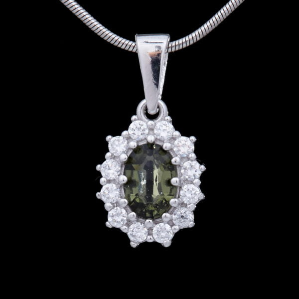 Pendente in argento con moldavite e zirconi 1075