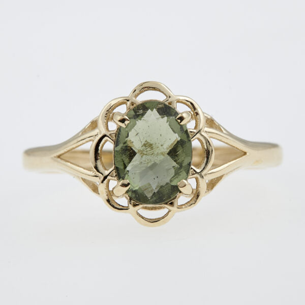 Anello d'oro con moldavite 3422