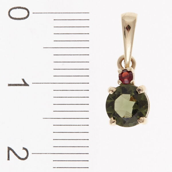Pendente in oro con moldavite e granato 1085