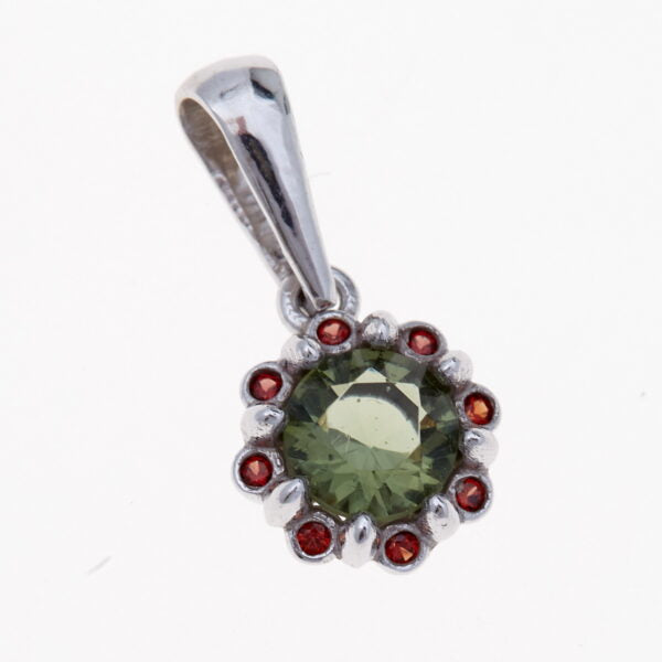 Pendente in oro con moldavite e granati 1125WG